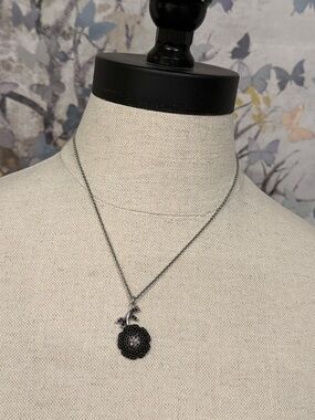 COACH Black Pave Floral Pendant Necklace - Women Jewelry
